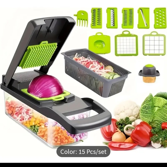 Other - NEW 1.2 Liter Vegetable Chopper with 7 interchangeable Stainless Steel Blades